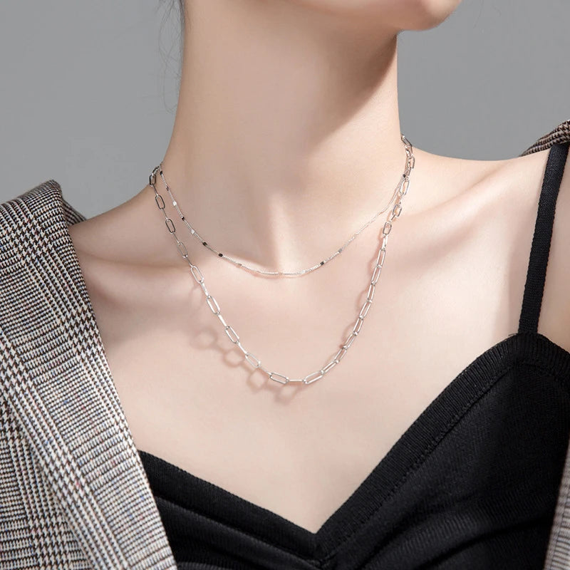 Collar de cadena de eslabones geométricos de doble capa de plata esterlina 925 de Modian Classic Fashion para mujer, accesorios de joyería fina para fiestas