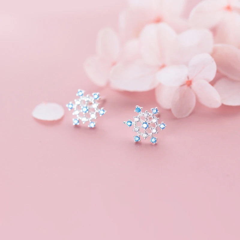 MODIAN - Pendientes de copo de nieve de cristal azul para mujer, plata de ley 925, 3 colores, joyería fina