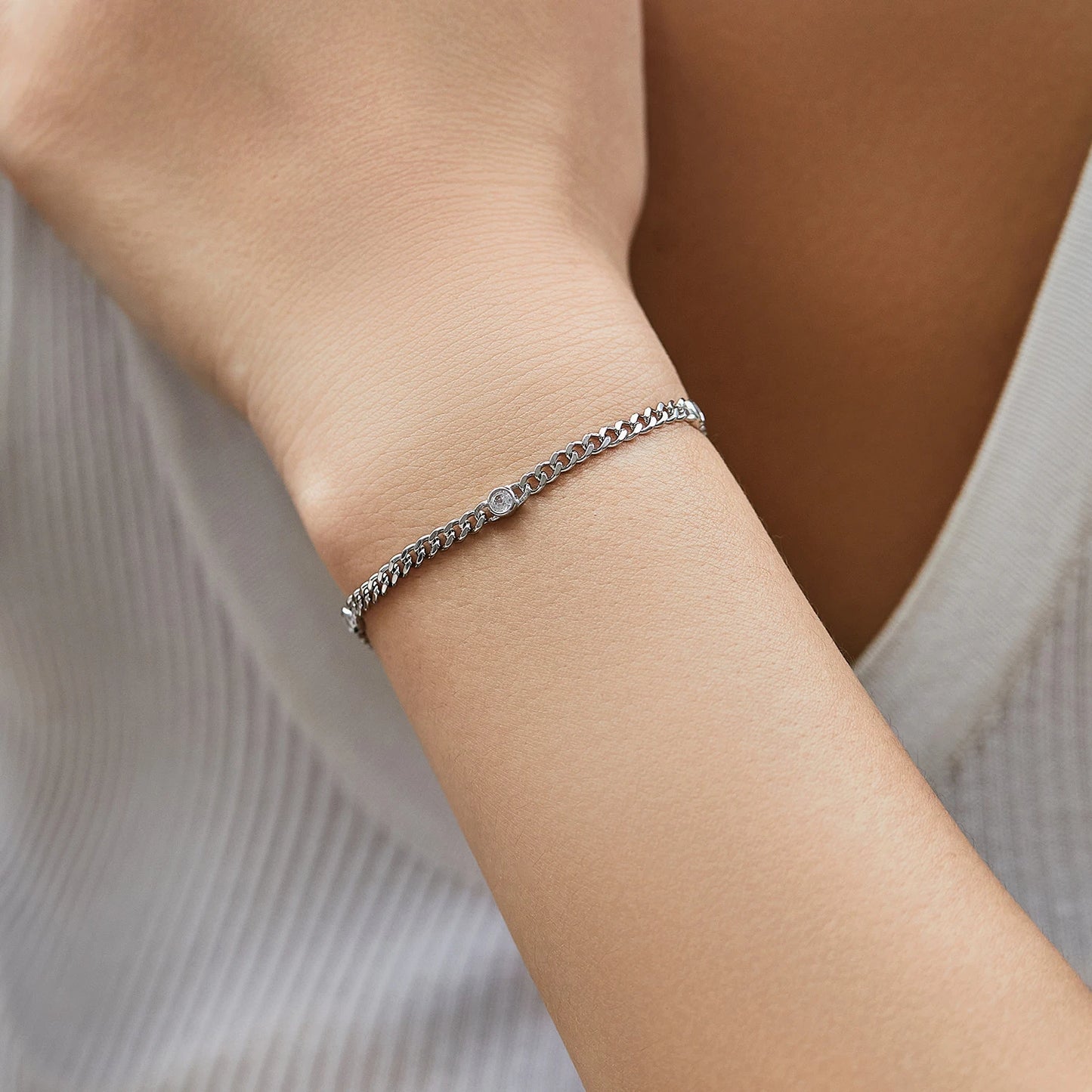 Pulsera trenzada de moissanita redonda de color D chapada en oro blanco MODIAN, plata de ley 925 VVS1, delicada joyería ajustable, regalos