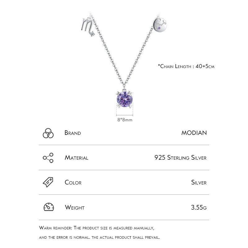Collar Modian de plata de ley 925 con colgante de constelación de Escorpio, de lujo, con circonitas redondas, para mujer, joyería, bisutería, regalos para niña.