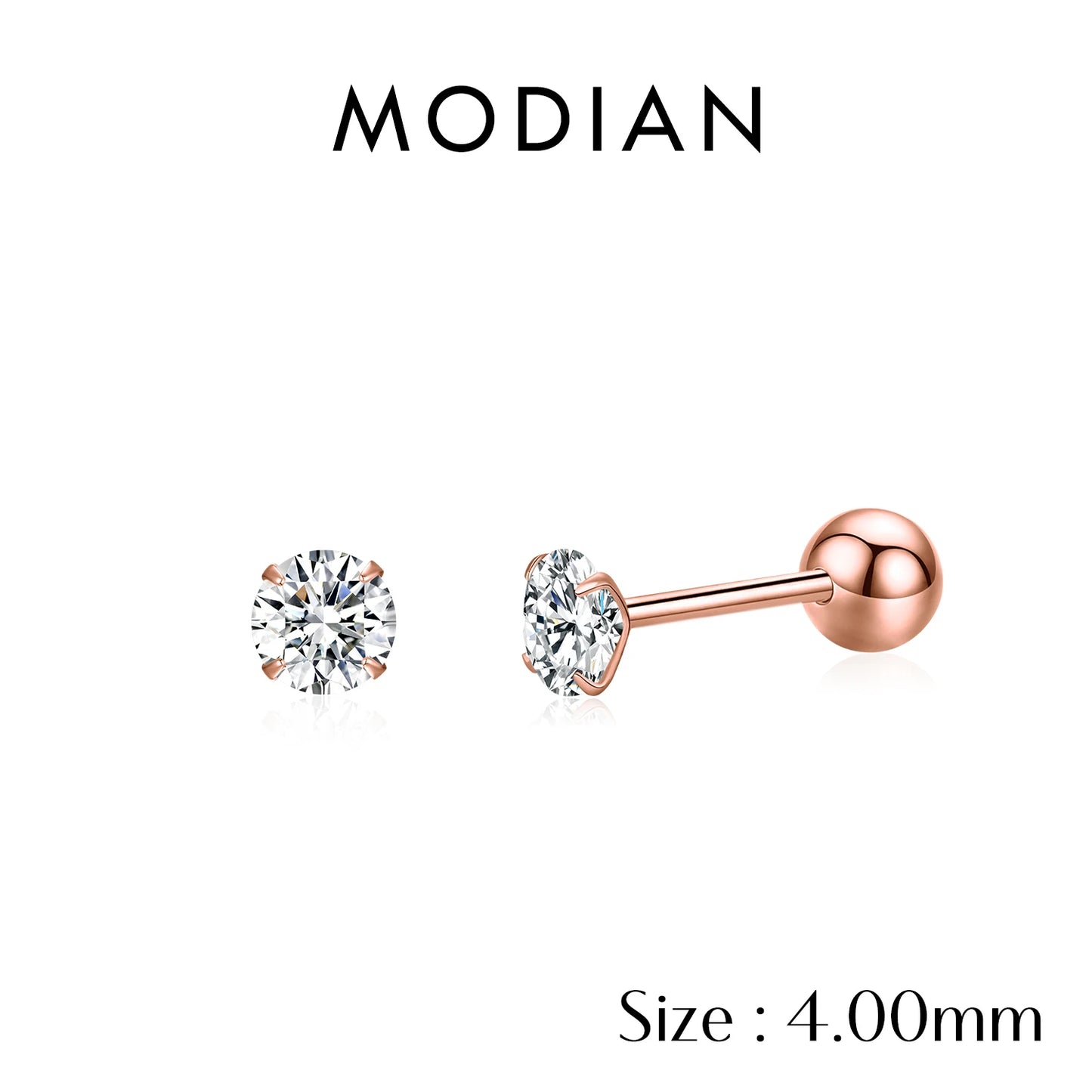 MODIAN Multicolor 925 Sterling Silver Elegant Beads Screw Earrings Classic Round CZ Stud Earrings For Women Jewelry 2.5MM-8MM