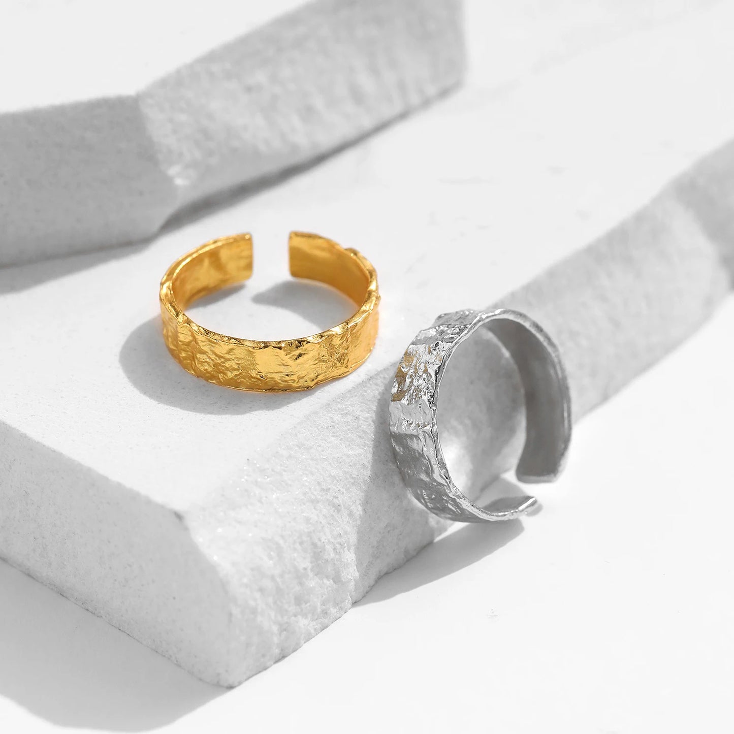 Anillos MODIAN de plata de ley 925 con textura exfoliante para mujer, ajustables, gruesos, apilables, joyería minimalista.