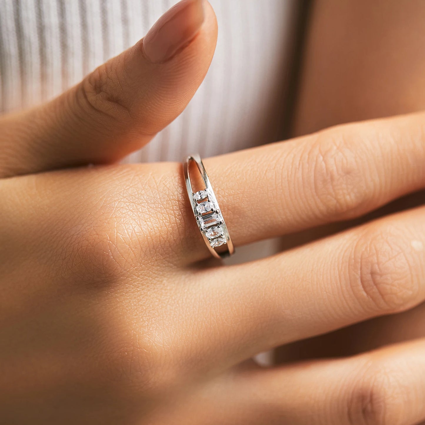 Anillo MODIAN de doble capa con circonita cúbica, plata esterlina 925 pura, anillo de moda para mujer con circonita cúbica, joyería fina