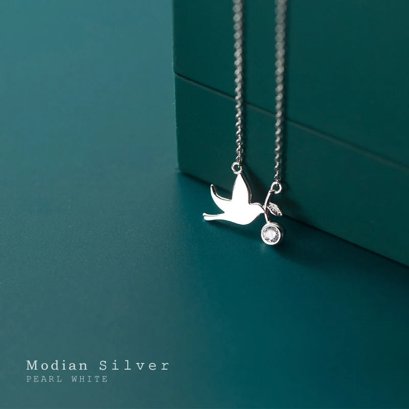 Colgante de plata de ley 925 con diseño de golondrina de mimbre, diseño de animal y planta, de Modian, para mujer, cadena de eslabones, joyería fina