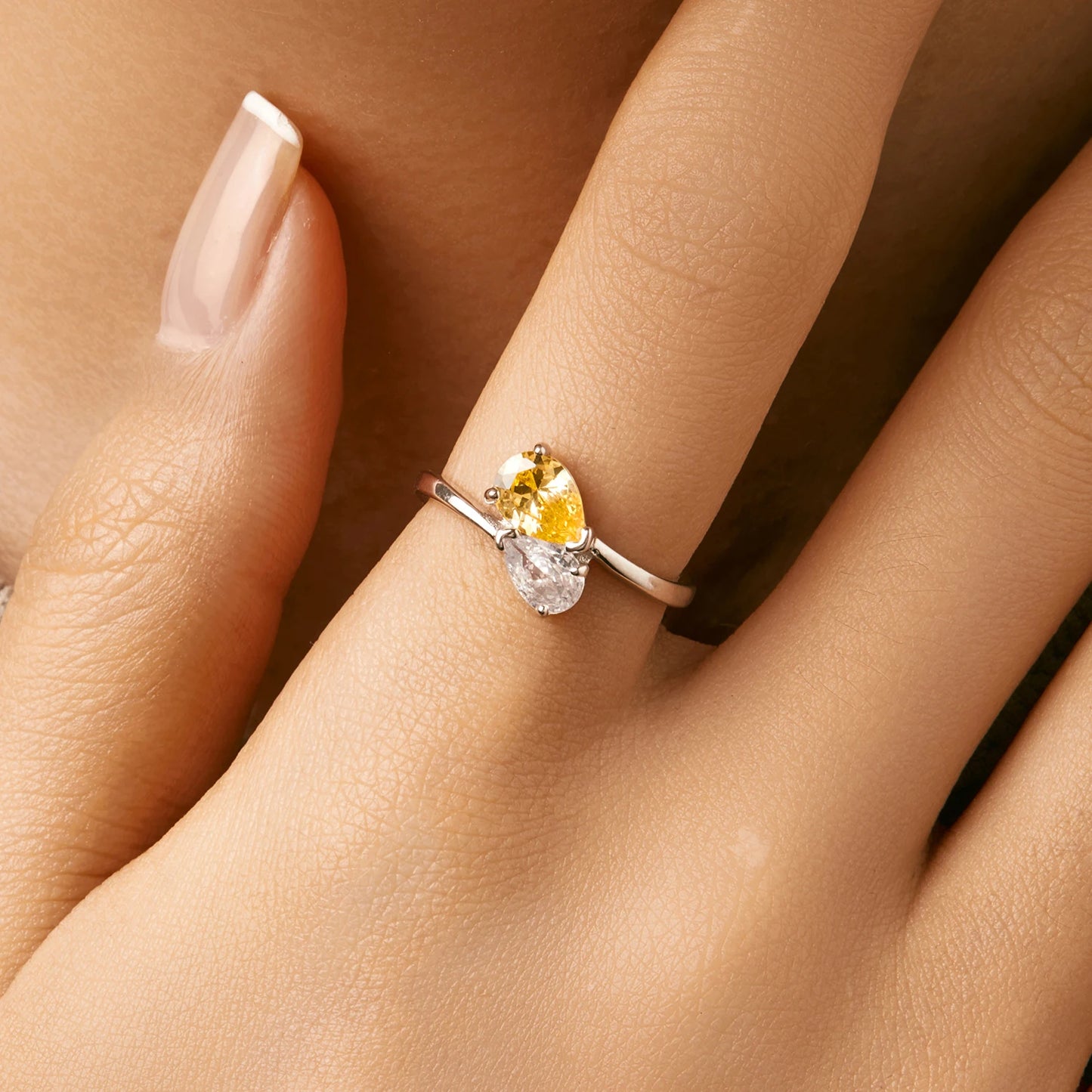 Anillo MODIAN de plata de ley 925 con forma de gota de agua y circonita cúbica, chapado en oro blanco, para mujer, joyería de fiesta, regalo