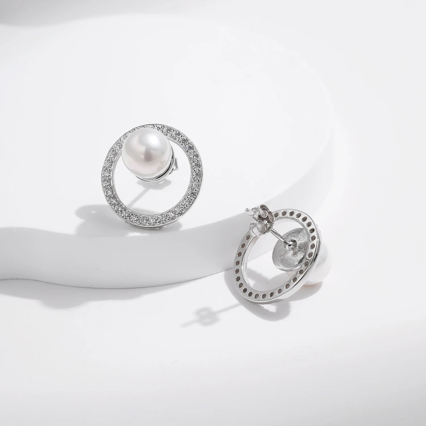 Pendientes MODIAN de plata de ley 925 con forma de círculo y perlas de cristal deslumbrantes, joyería fina hueca de lujo para mujer, regalos de aniversario