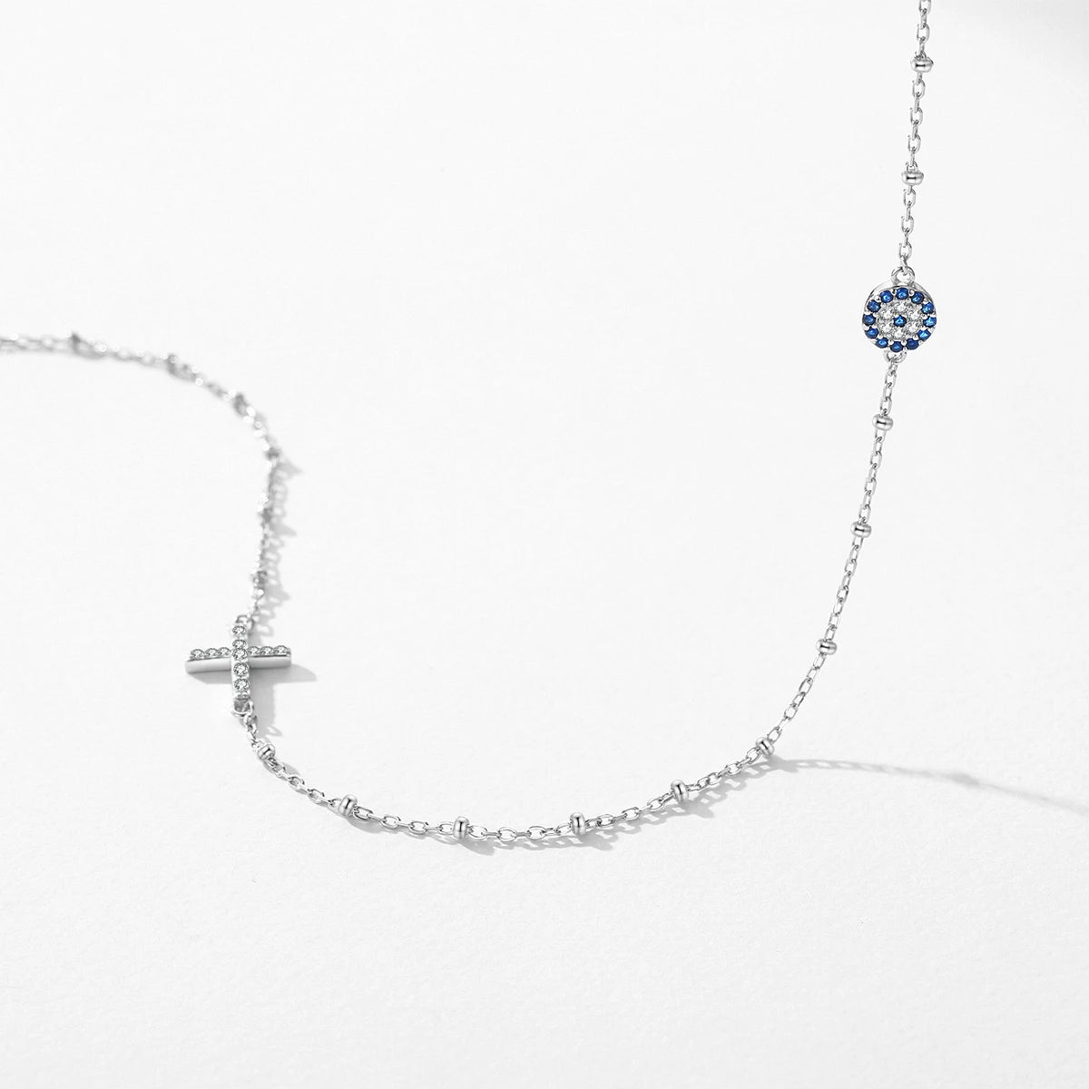 Collar MODIAN con cuentas cruzadas sencillas, cadena de eslabones de circonita azul de plata de ley 925 auténtica para mujer, joyería fina para fiestas