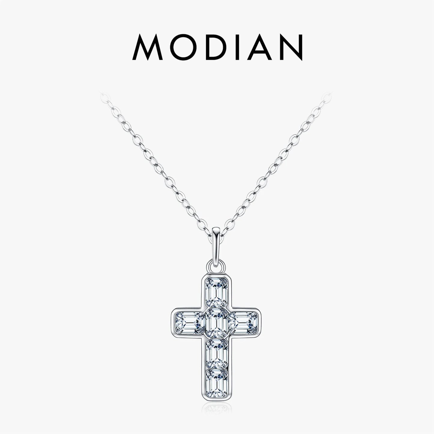 MODIAN 925 Sterling Silver Sweet Cool Cross Link Chain Necklace Emerald Cut CZ Pendant Necklace For Women Fine Jewelry Gift