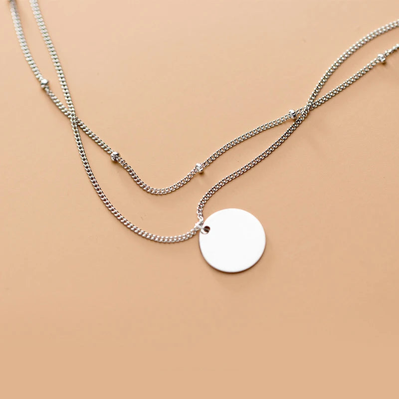 Collar con colgante de bola pequeña de lentejuelas minimalistas de Modian para mujer, regalo de plata de ley 925, collar de cadena doble, joyería fina