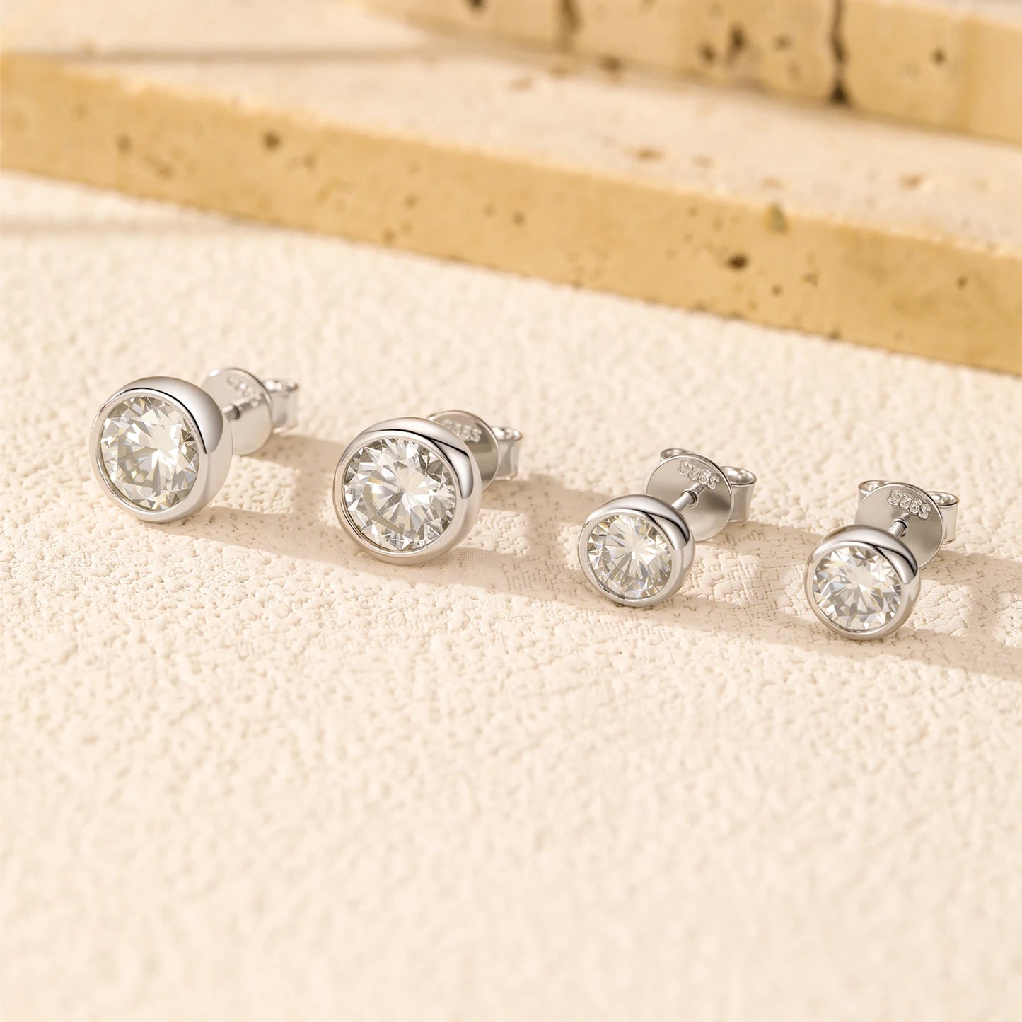 Pendientes MODIAN de moissanita con bisel de color D de 1CT/2CT, plata de ley 925, redondos y clásicos, para mujer, joyería fina para bodas.