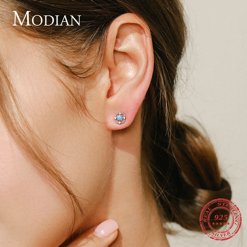 Pendientes MODIAN de plata de ley 925 auténtica con forma de gota hueca para mujer, modernos pendientes de ópalo azul, joyería fina para San Valentín.