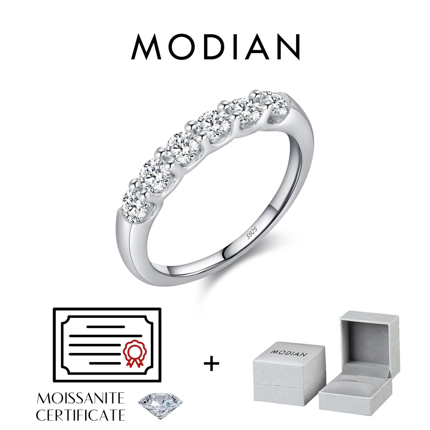 Anillo de moissanita redonda MODIAN D Color VVS1 EX, plata de ley 925, anillos de eternidad para mujer, boda, compromiso, joyería de lujo