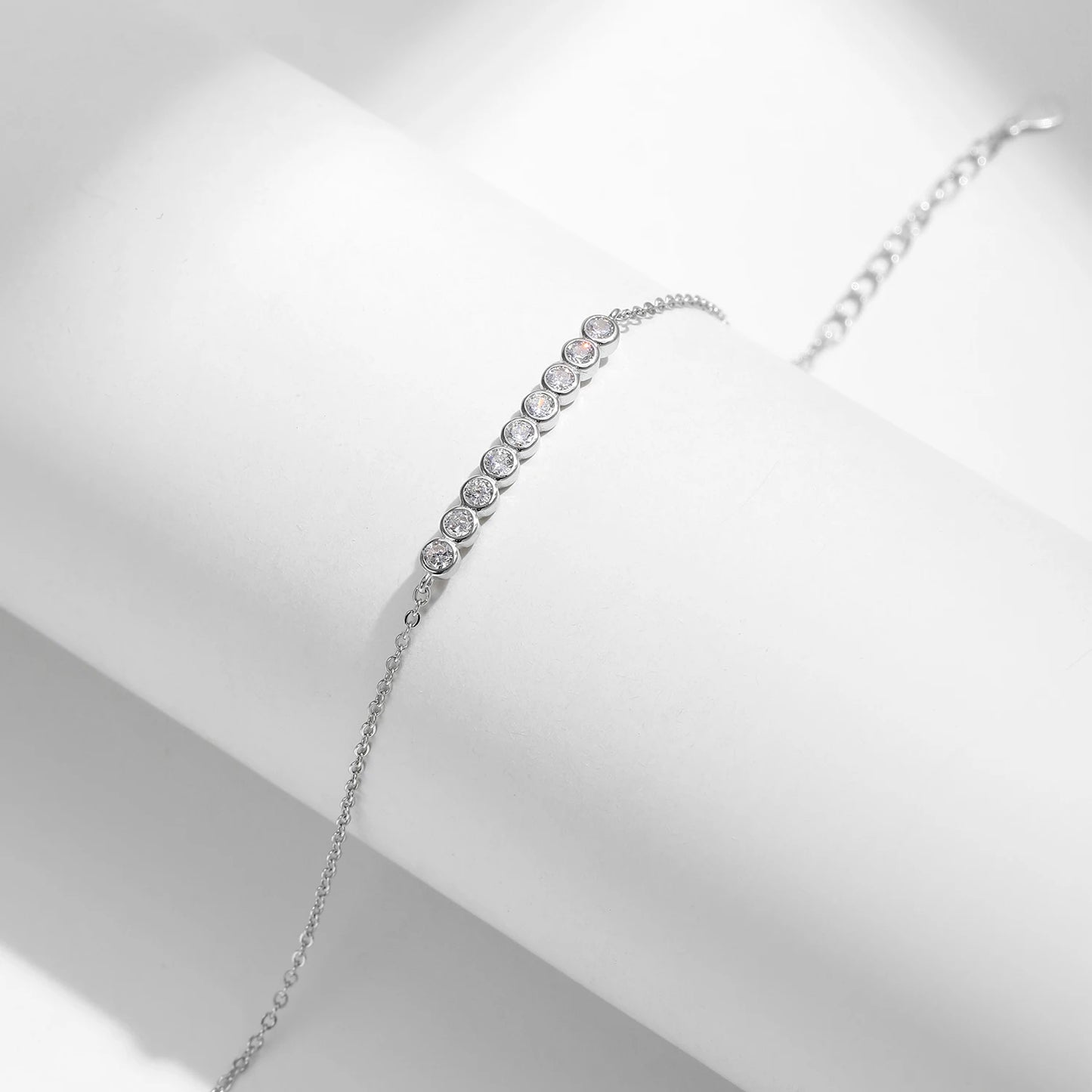 Pulsera sencilla de plata de ley 925 con moissanita de color D de MODIAN, cadena de eslabones con diamantes de laboratorio redondos, joyería para mujer, regalo de boda de lujo