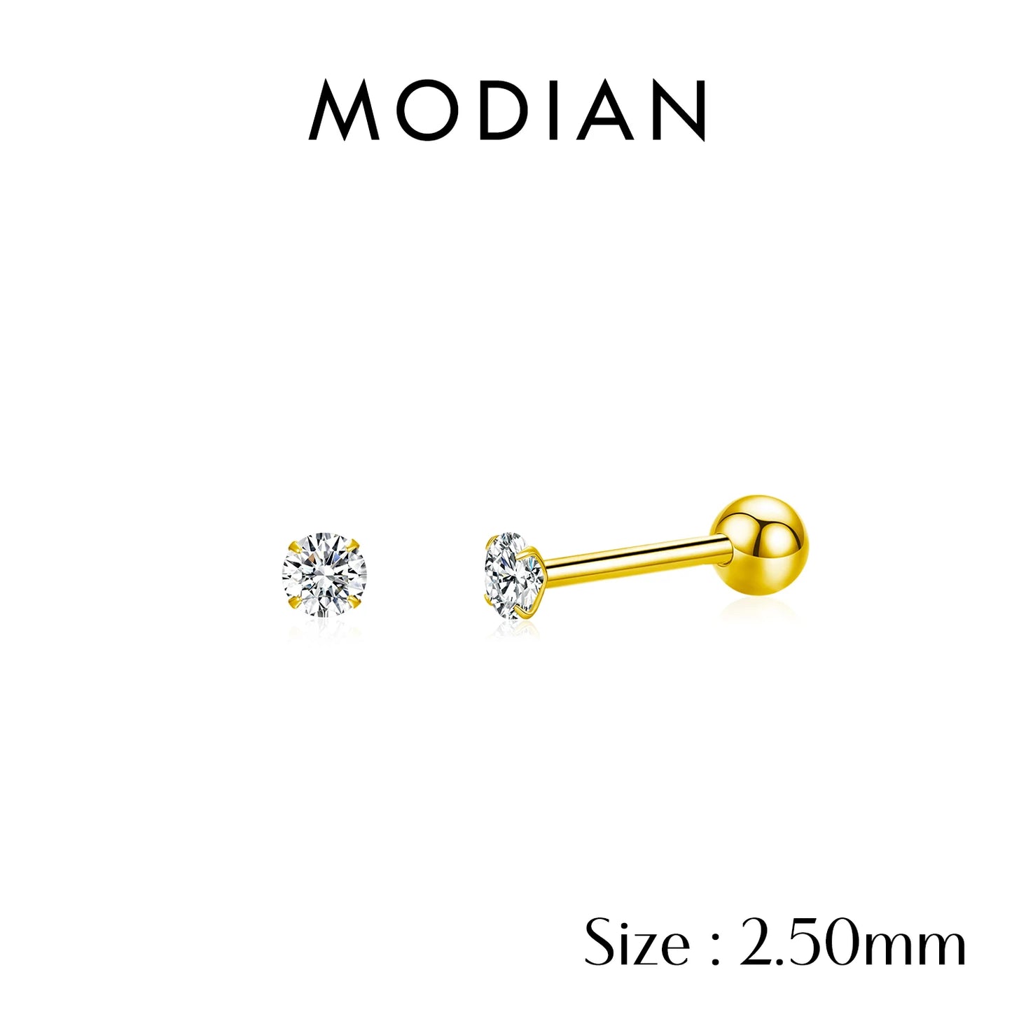 MODIAN Multicolor 925 Sterling Silver Elegant Beads Screw Earrings Classic Round CZ Stud Earrings For Women Jewelry 2.5MM-8MM