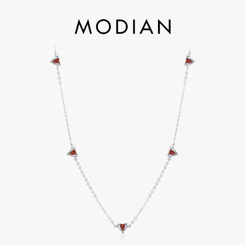Gargantilla corta Modian de plata de ley 925 auténtica con circonitas de colores y dije de corazones para mujer, joyería fina para bodas.