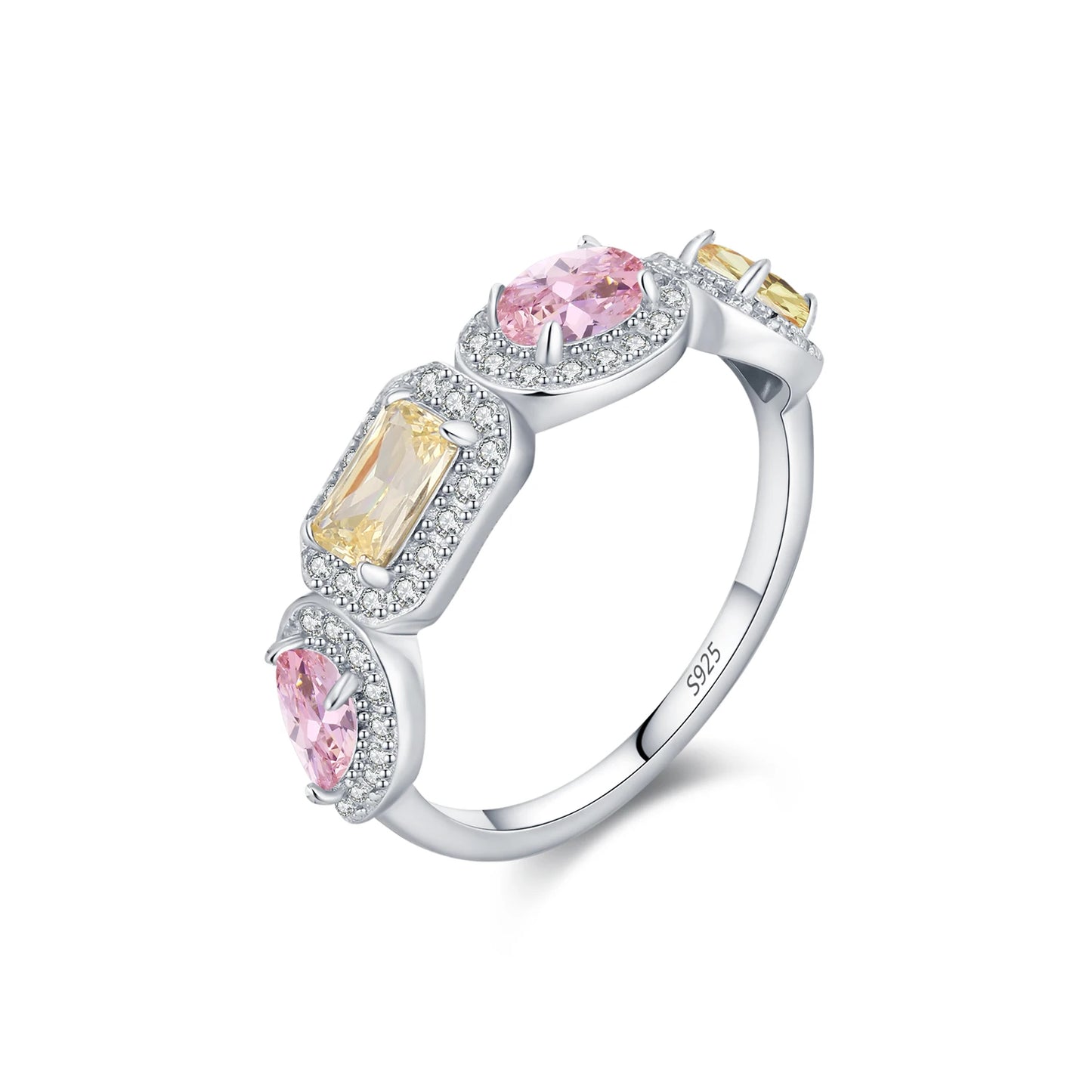 Anillo MODIAN de lujo en plata de ley 925 con forma de rectángulo rosa y amarillo, exquisito anillo de eternidad con forma de cubo de azúcar para mujer, joyería fina.