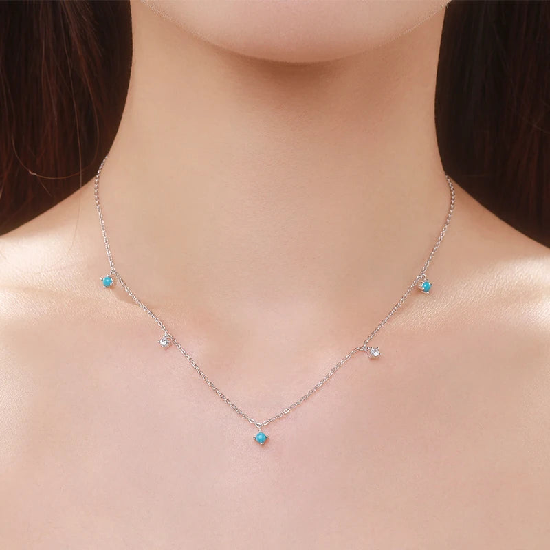 Collar con colgante de cadena de eslabones turquesa de Moidan, de plata de ley 925 auténtica, para mujer, joyería fina de uso diario.