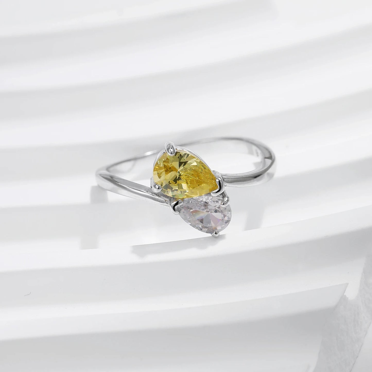 Anillo MODIAN de plata de ley 925 con forma de gota de agua y circonita cúbica, chapado en oro blanco, para mujer, joyería de fiesta, regalo