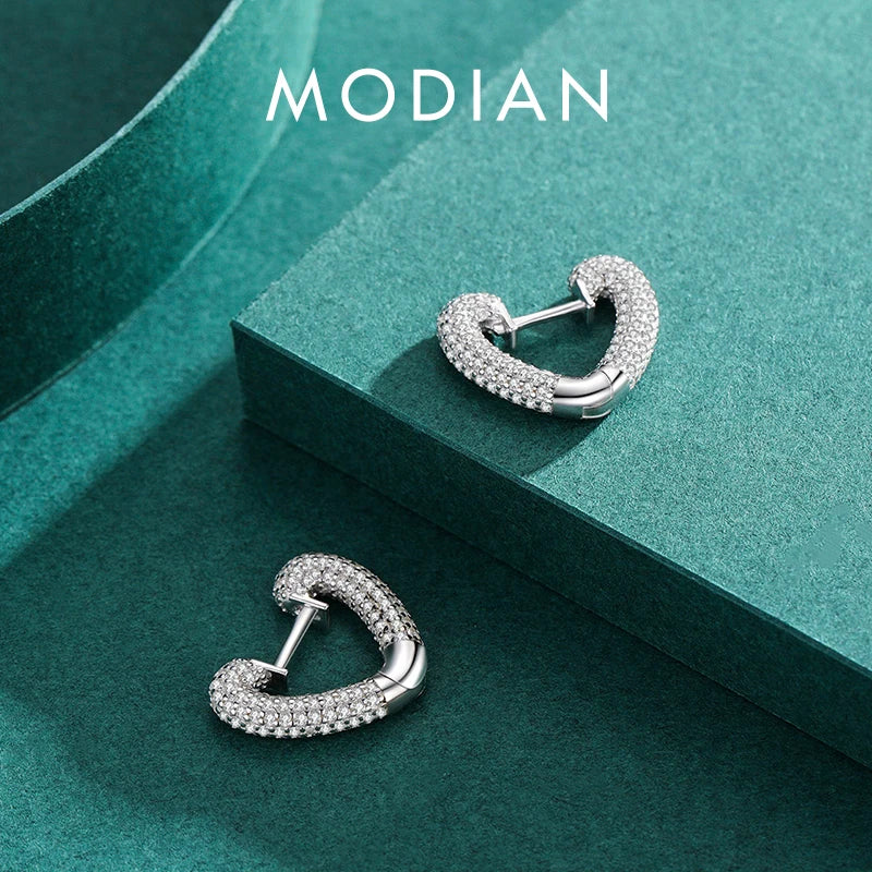 Pendientes de aro Modian originales de plata de ley 925 auténtica con forma de corazón, de lujo, a la moda, para mujer, joyería, regalo de boda.