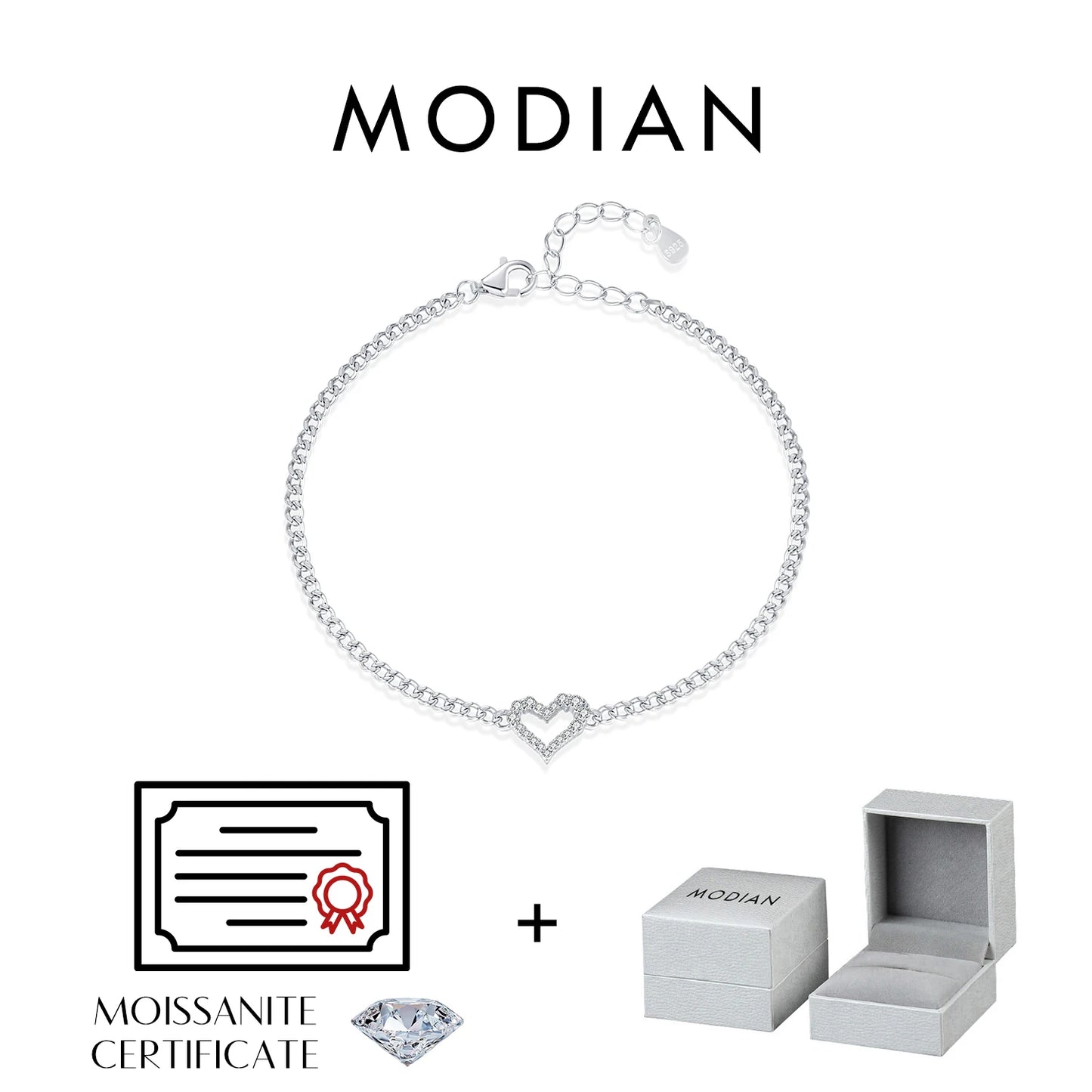 Pulseras de moissanita redondas MODIAN D Color VVS1 Cearl, pulsera de cadena de eslabones gourmet de plata de ley 925, joyería para mujer