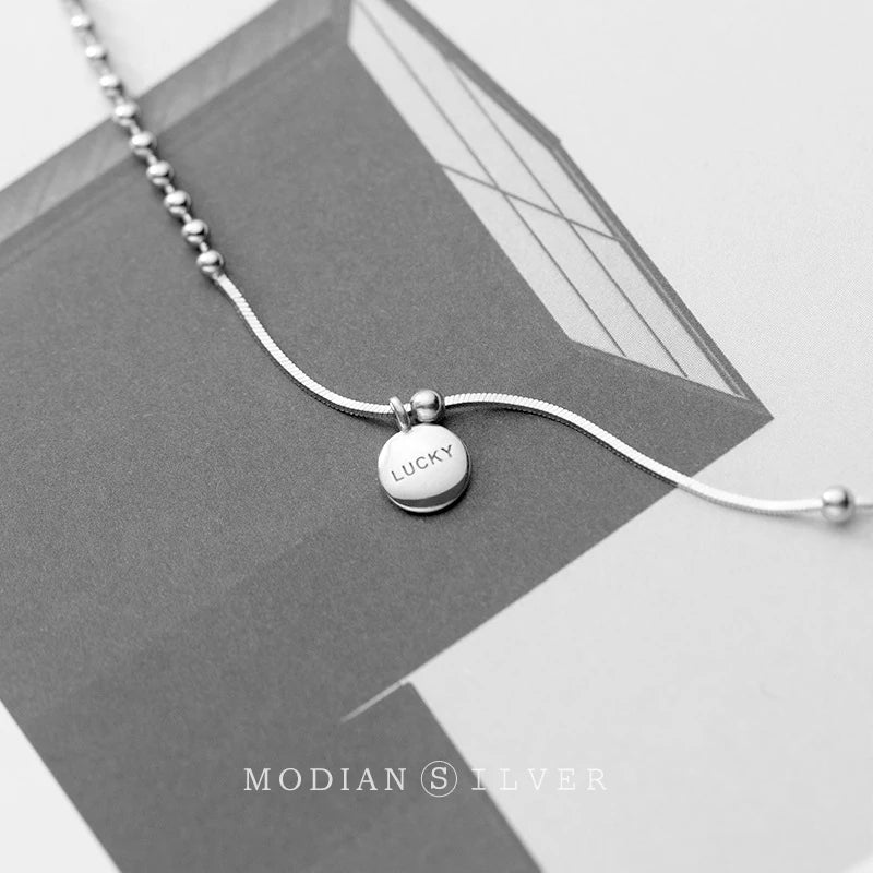 Collar Modian con colgante de bola de la suerte con moneda grabada en plata de ley 925 auténtica para mujer, gargantilla, joyería fina