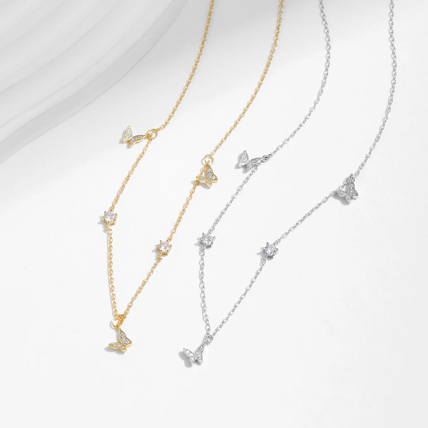 MODIAN Flying Butterfly CZ Necklace 925 Sterling Silver Simple Link Chain Charms White Gold Plated Necklaces For Women Jewelry