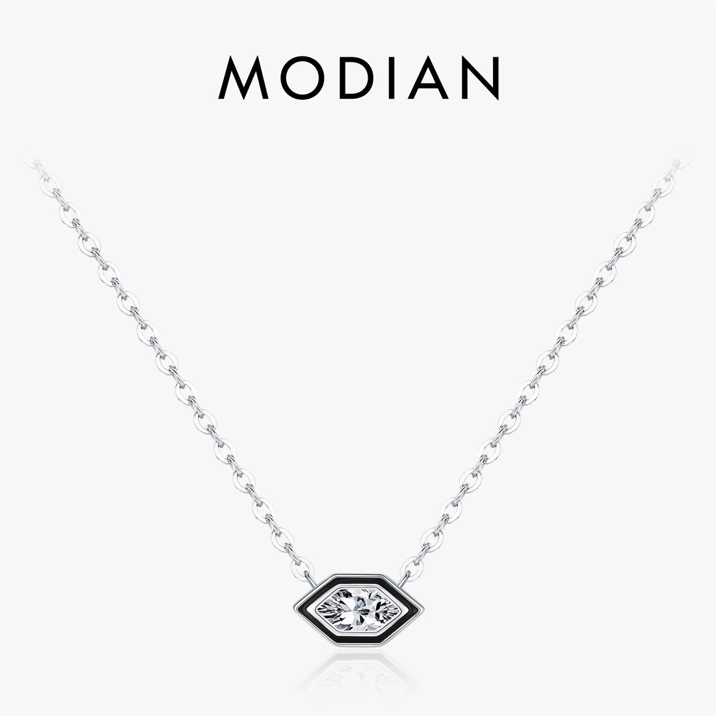 MODIAN Fashion Black Enamel Necklace 925 Sterling Silver Rhombic Zirconia Link Chain Pendant Necklace For Women Fine Jewelry