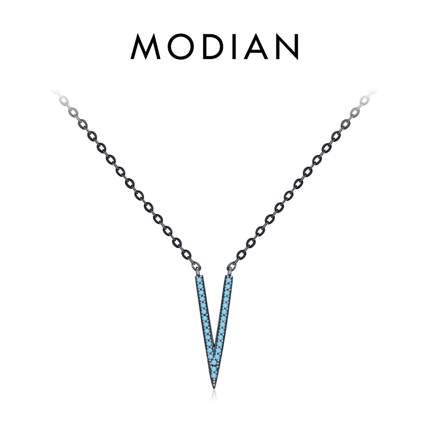 MODIAN 925 Sterling Silver Vintage Enamel Blue Eyes CZ Water Drop Geometric Pendant Necklace For Women Hip Hop Fine Jewelry