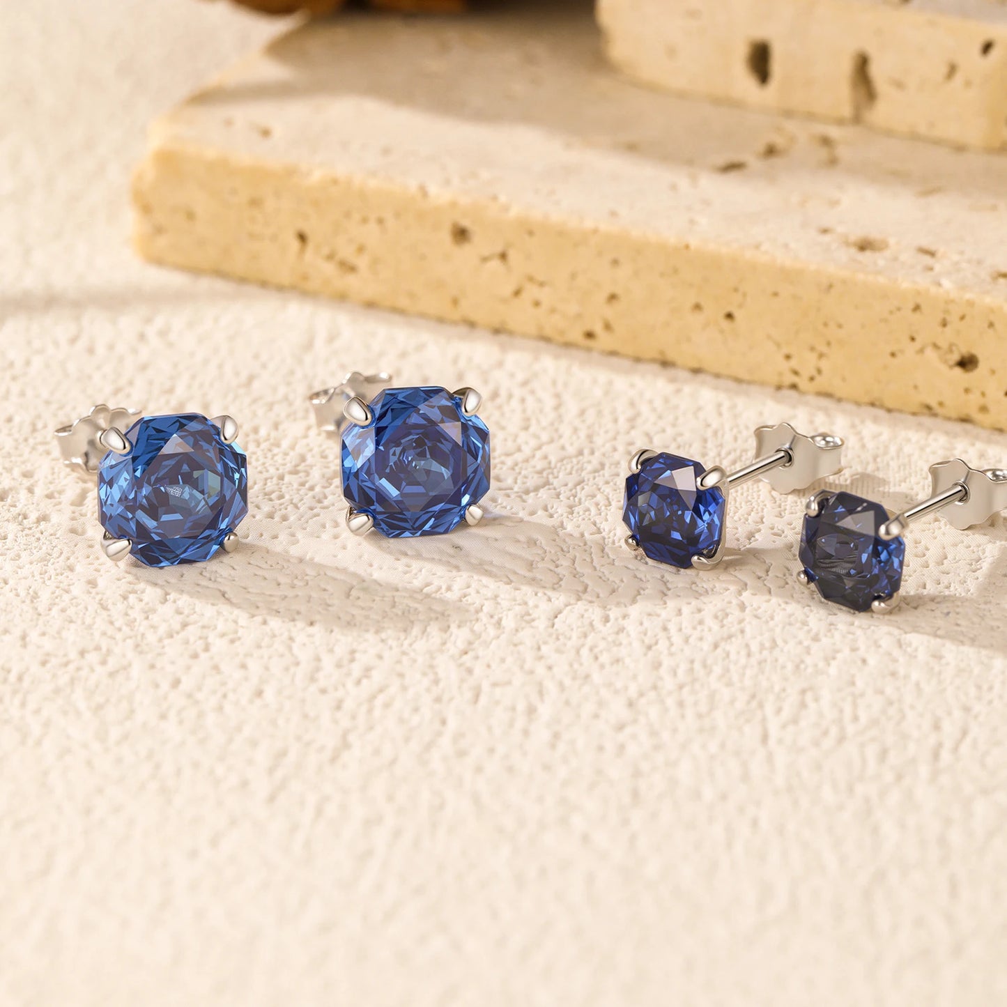 MODIAN 925 Sterling Silver High-end Unisex Royal Blue Rose Cut CZ Octagon Stud Earrings For Women And Men Fine Jewelry