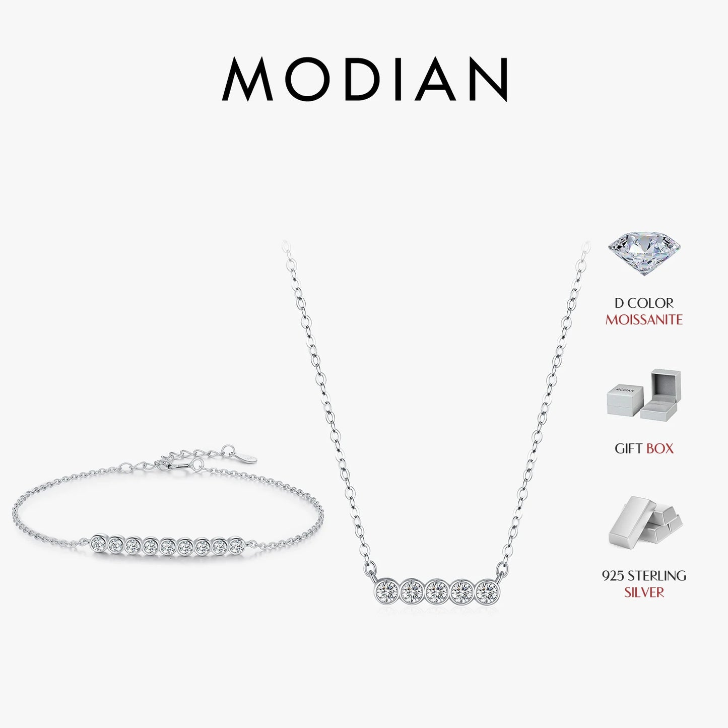 Collar con colgante de cadena de eslabones de moissanita de color D de MODIAN, plata de ley 925, moderno brazalete redondo en forma de A para mujer, conjunto de joyería fina