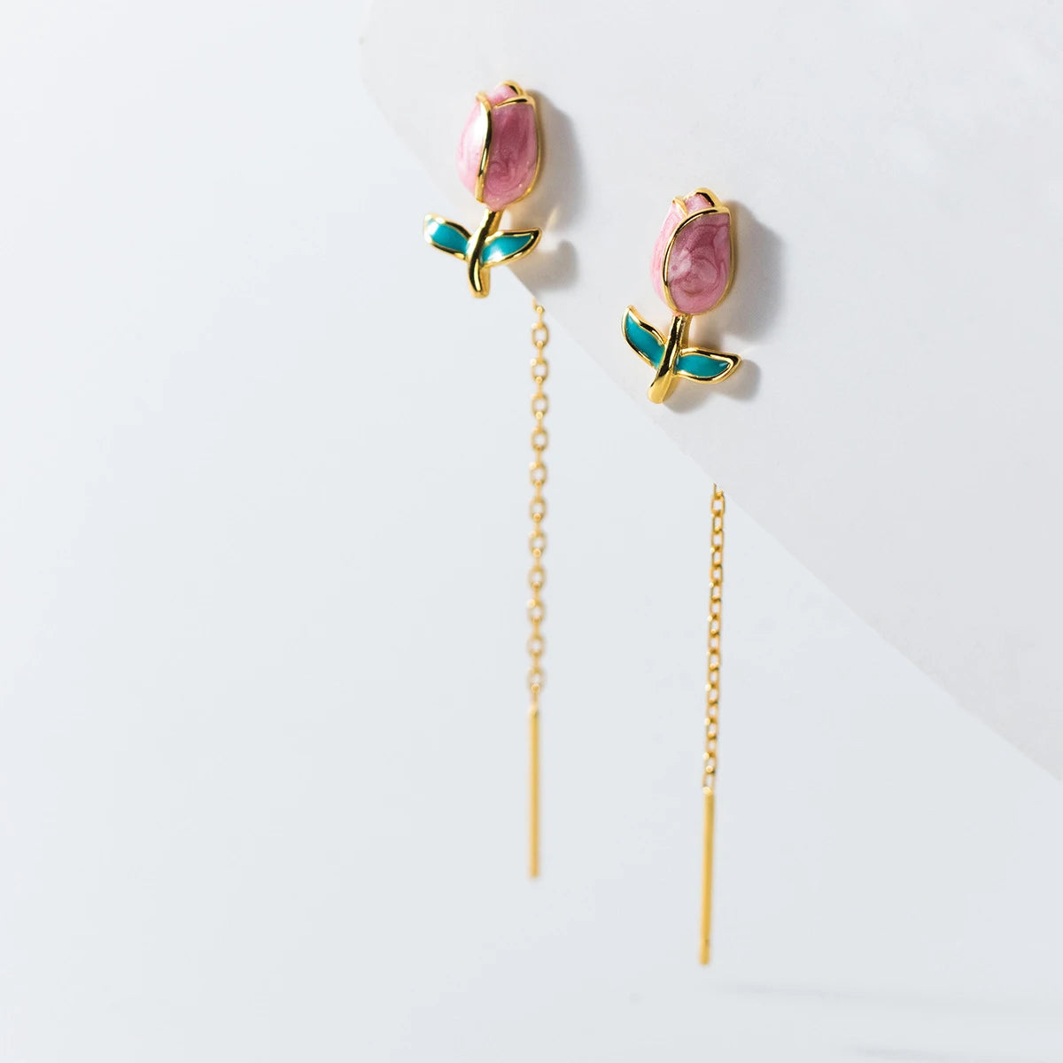 Pendientes MODIAN de plata de ley 925 con borlas de rosa esmaltadas, cadena larga, elegantes, para mujer, joyería fina, regalos
