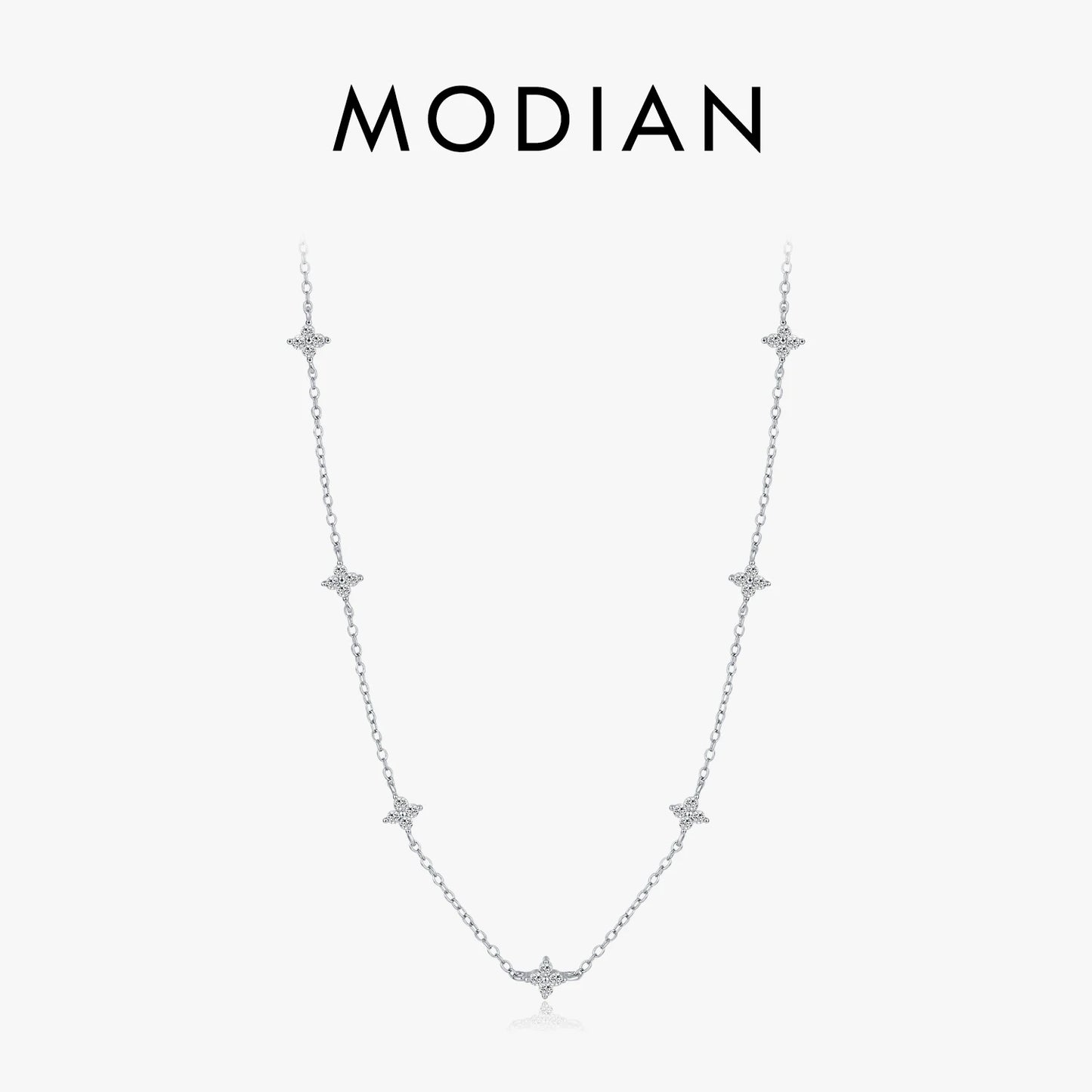 Collar MODIAN de plata de ley 925 con circonita y trébol de cuatro hojas para mujer, cadena de eslabones moderna, dijes apilables, joyería fina