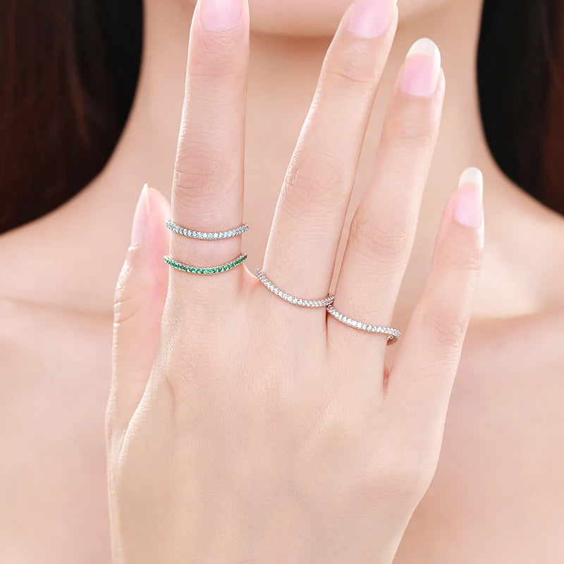 Anillo de eternidad MODIAN de plata de ley 925 con circonitas cúbicas multicolores y diamantes simulados para mujer, joyería de boda con ondas irregulares a la moda
