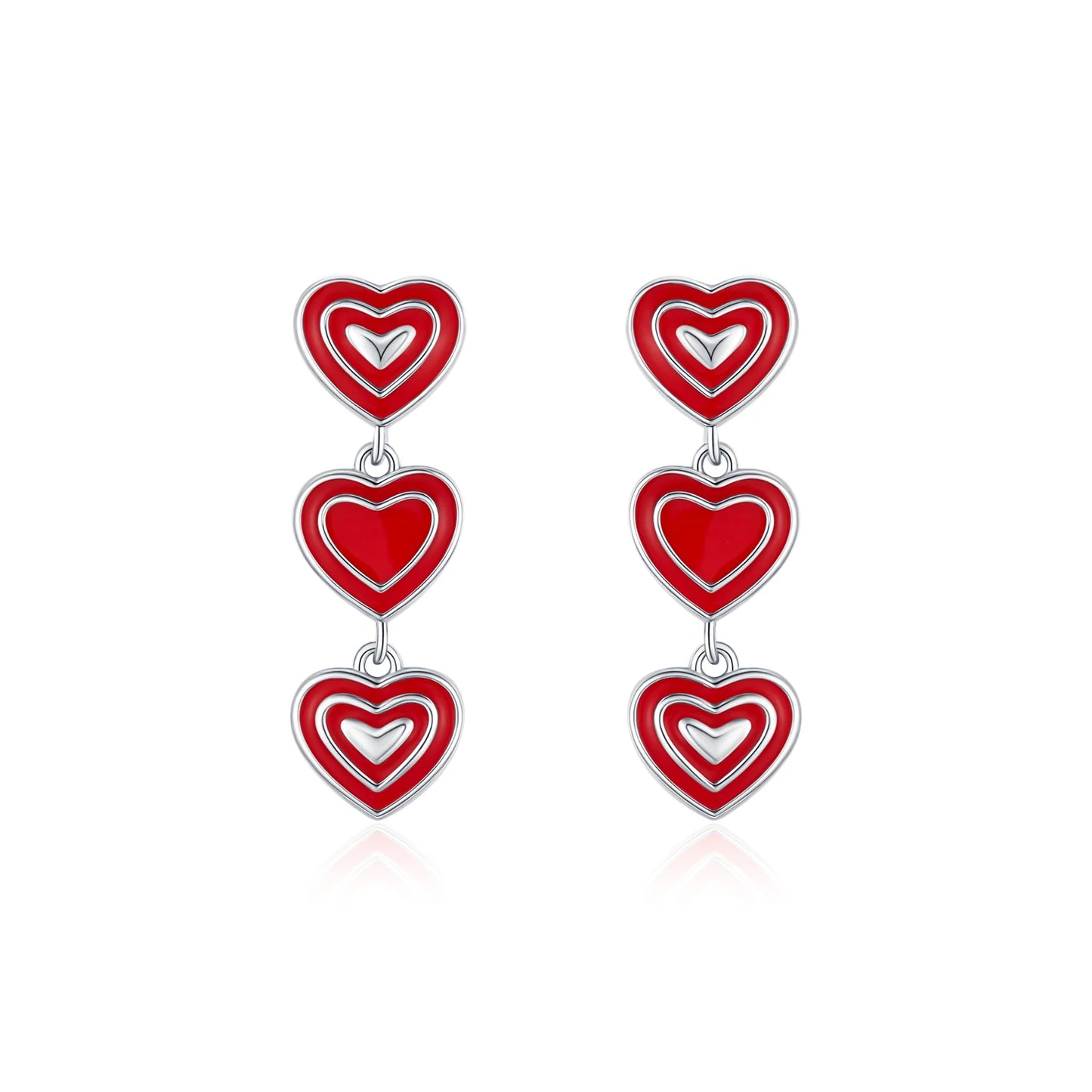 MODIAN 925 Sterling Silver Romantic Exquisite Red Enamel Hearts Stud Earrings For Women Party Fine Jewelry Accessories