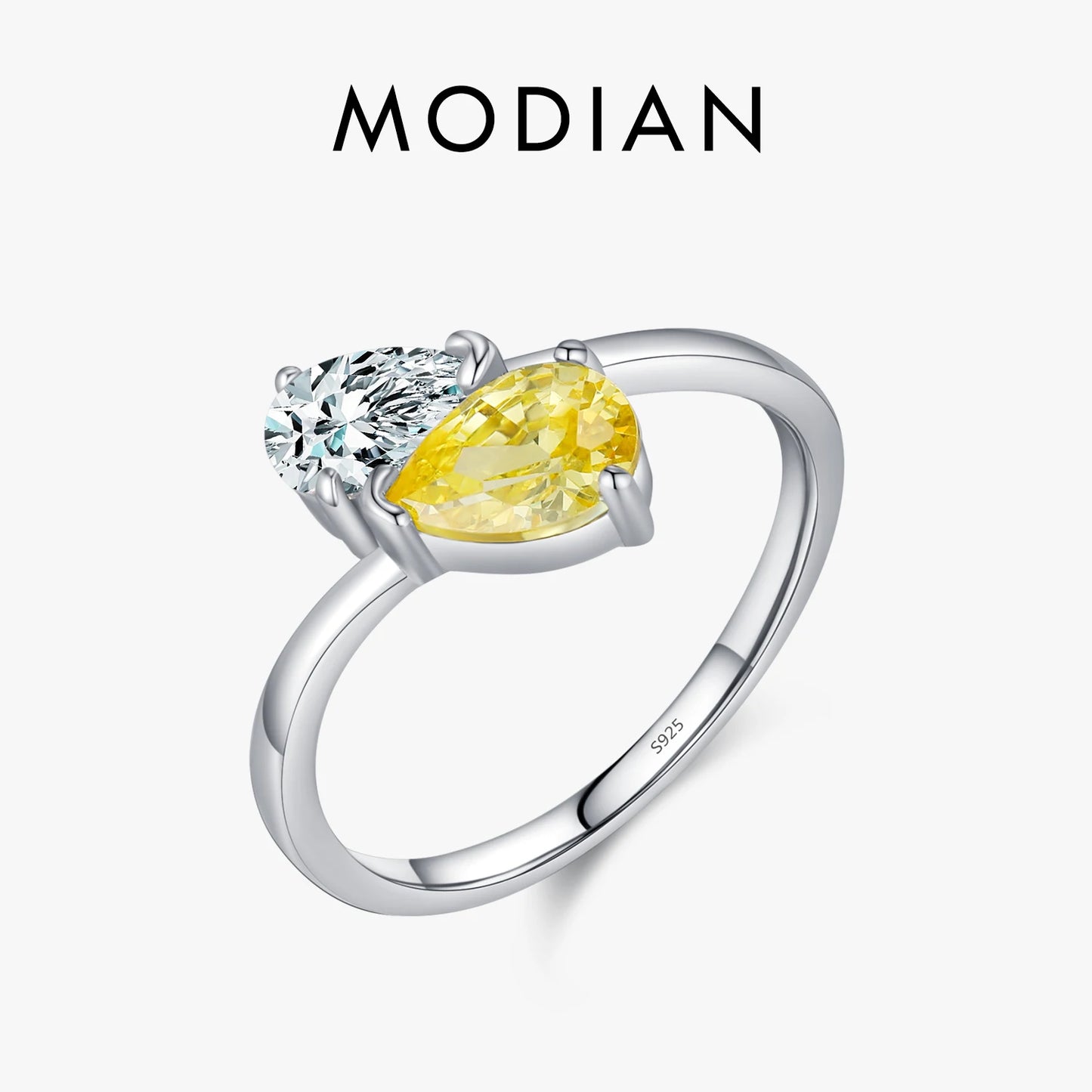 Anillo MODIAN de plata de ley 925 con forma de gota de agua y circonita cúbica, chapado en oro blanco, para mujer, joyería de fiesta, regalo