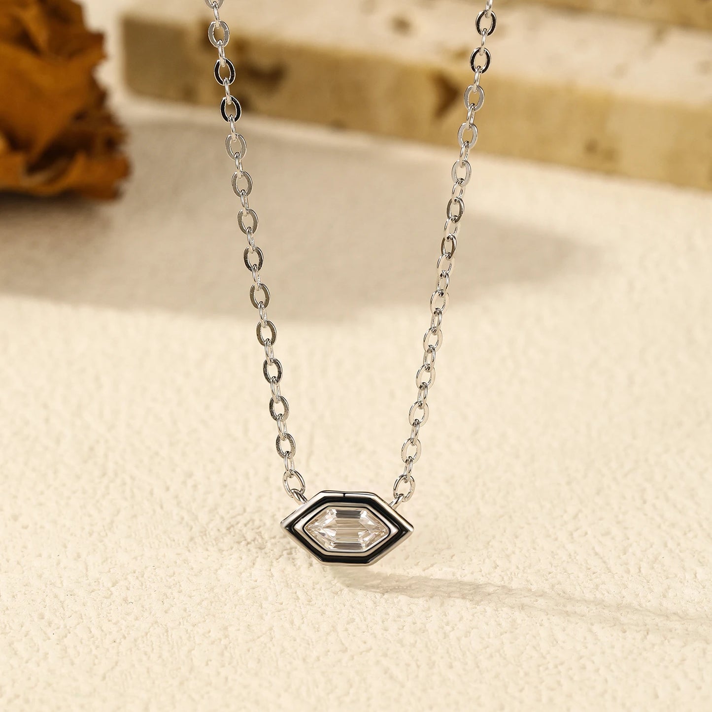 MODIAN Fashion Black Enamel Necklace 925 Sterling Silver Rhombic Zirconia Link Chain Pendant Necklace For Women Fine Jewelry