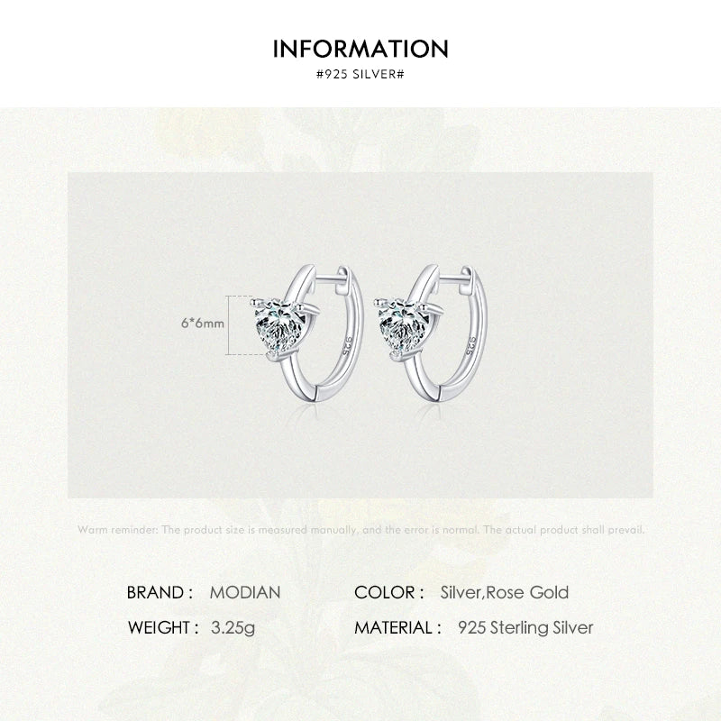 Pendientes MODIAN de plata de ley 925 pura con forma de corazón romántico para mujer, pendientes de circonita fina, joyería de boda, regalo de compromiso