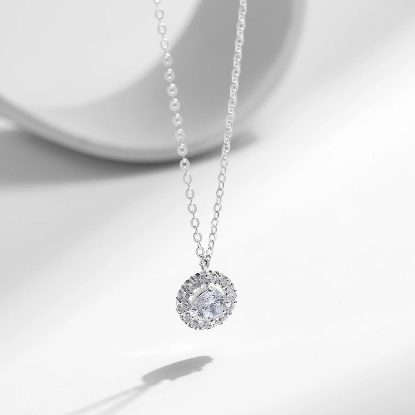 Collar con colgante de boda MODIAN de plata de ley 925 con circonitas redondas brillantes de alta calidad para mujer, joyería de aniversario