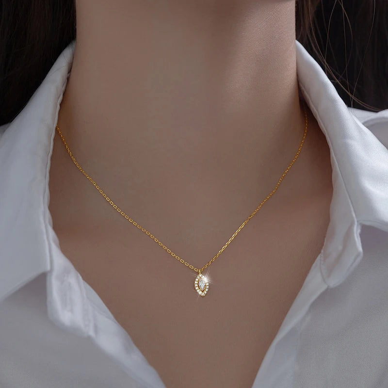 Collar de ojos exquisitos de MODIAN, nueva moda, auténtica plata de ley 925, cadena de eslabones de circonita cúbica transparente brillante, regalo para mujer, joyería fina