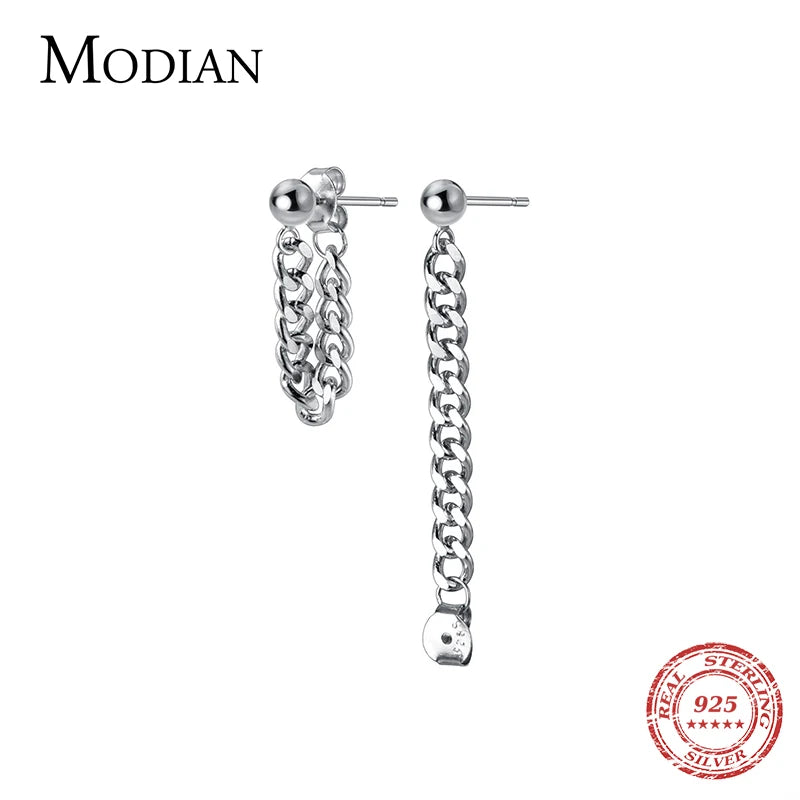 Pendientes MODIAN 100% plata de ley 925 con cadena de eslabones gruesos para mujer y hombre, joyería de moda unisex estilo punk, hip-hop y pop.