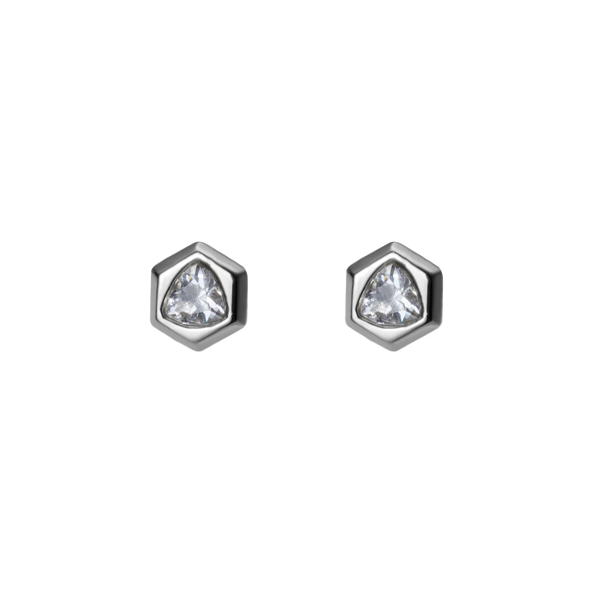 Pendientes Modian con forma hexagonal y circonita cúbica transparente para mujer, 100 % plata de ley 925 auténtica, estilo minimalista, joyería antialérgica.