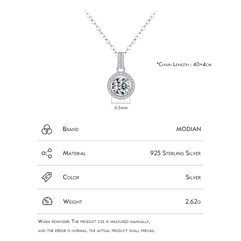 Collar con colgante de circonita cúbica redonda Modian de plata de ley 925 con baño de platino, joyería clásica para mujer, regalo de boda.