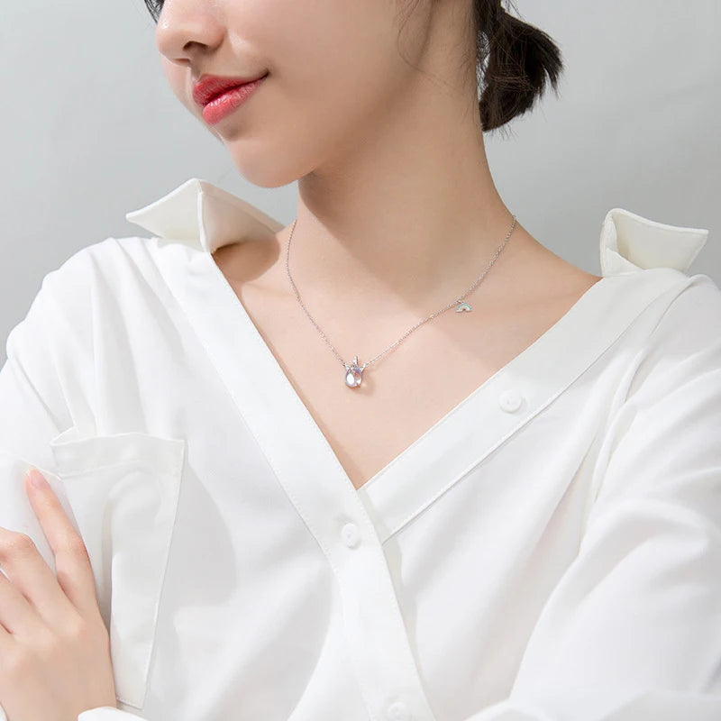 Modian 2021 Autumn Dream Unicorn Sparkling Opal Pendant Fashion Real 925 Sterling Silver Rainbow Necklace For Women Jewelry Gift