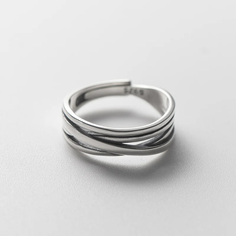 Anillos de dedo ajustables MODIAN de plata de ley 925 pura con diseño multicapa y diseño moderno para mujer, joyería