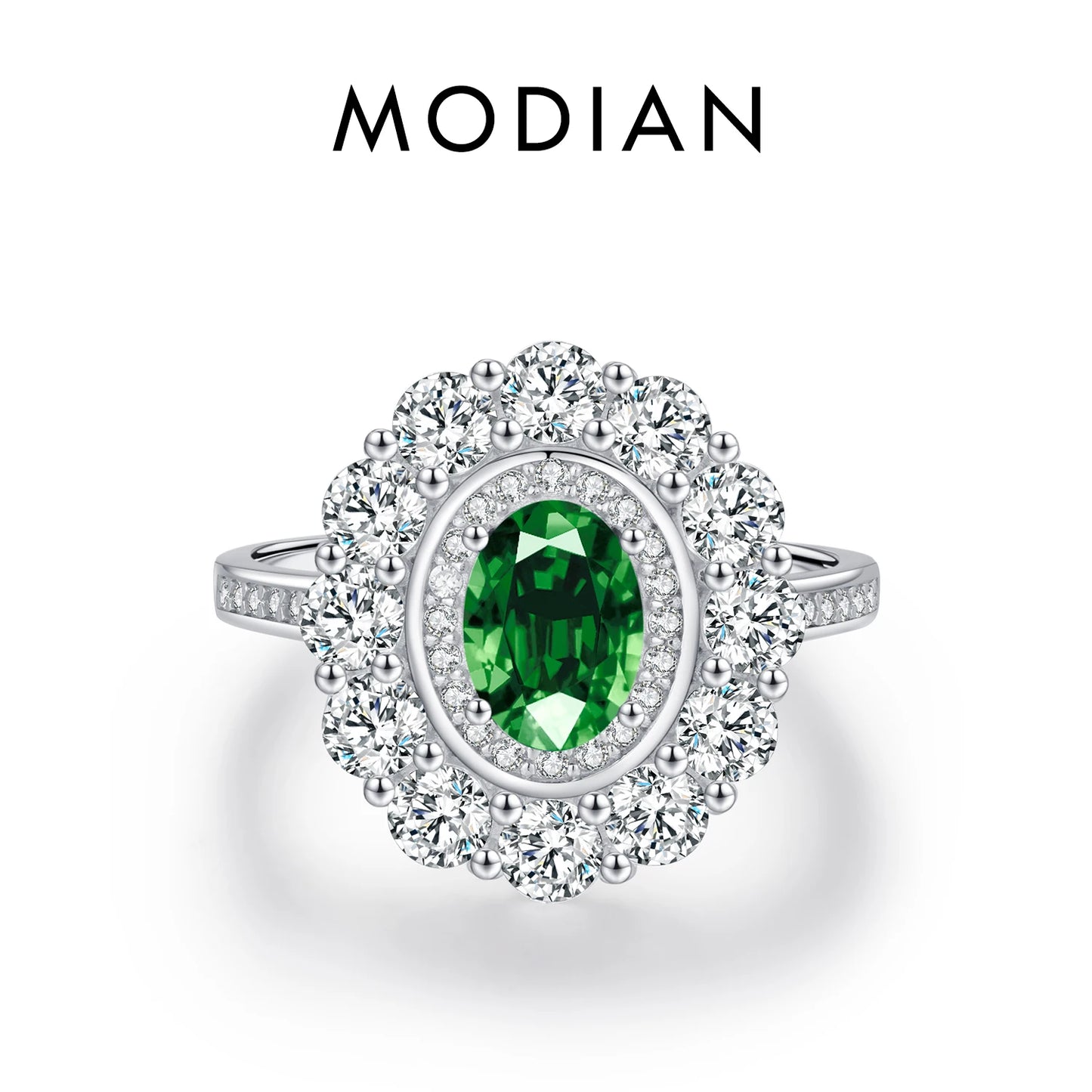 Anillo de lujo MODIAN de plata de ley 925 con circonitas ovaladas brillantes, joyería clásica para cócteles, regalo para mujer