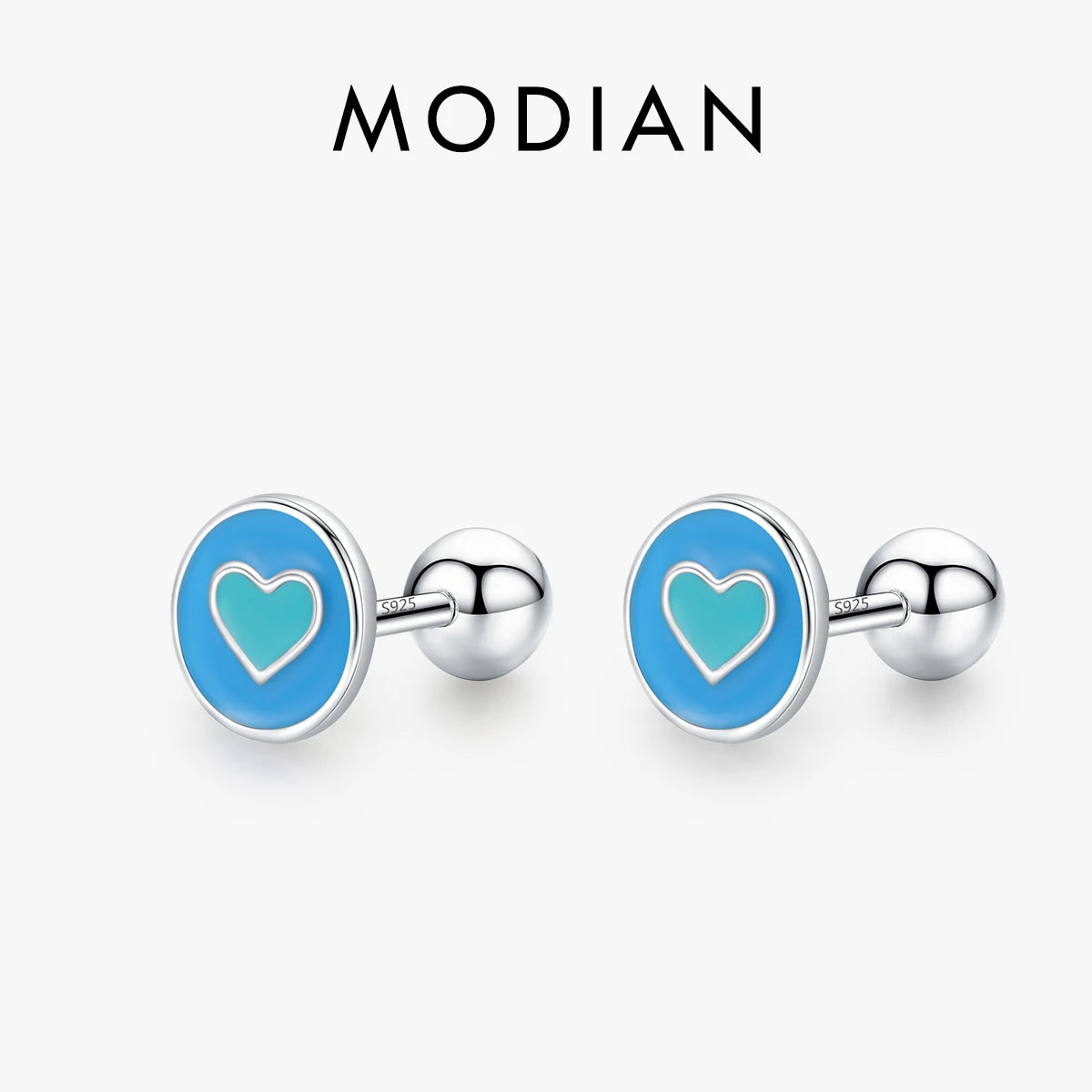 Pendientes Modian de plata de ley 925 con forma de corazón esmaltado, sencillos y redondos, con cuentas de rosca minimalistas, para mujer, joyería fina, regalos.