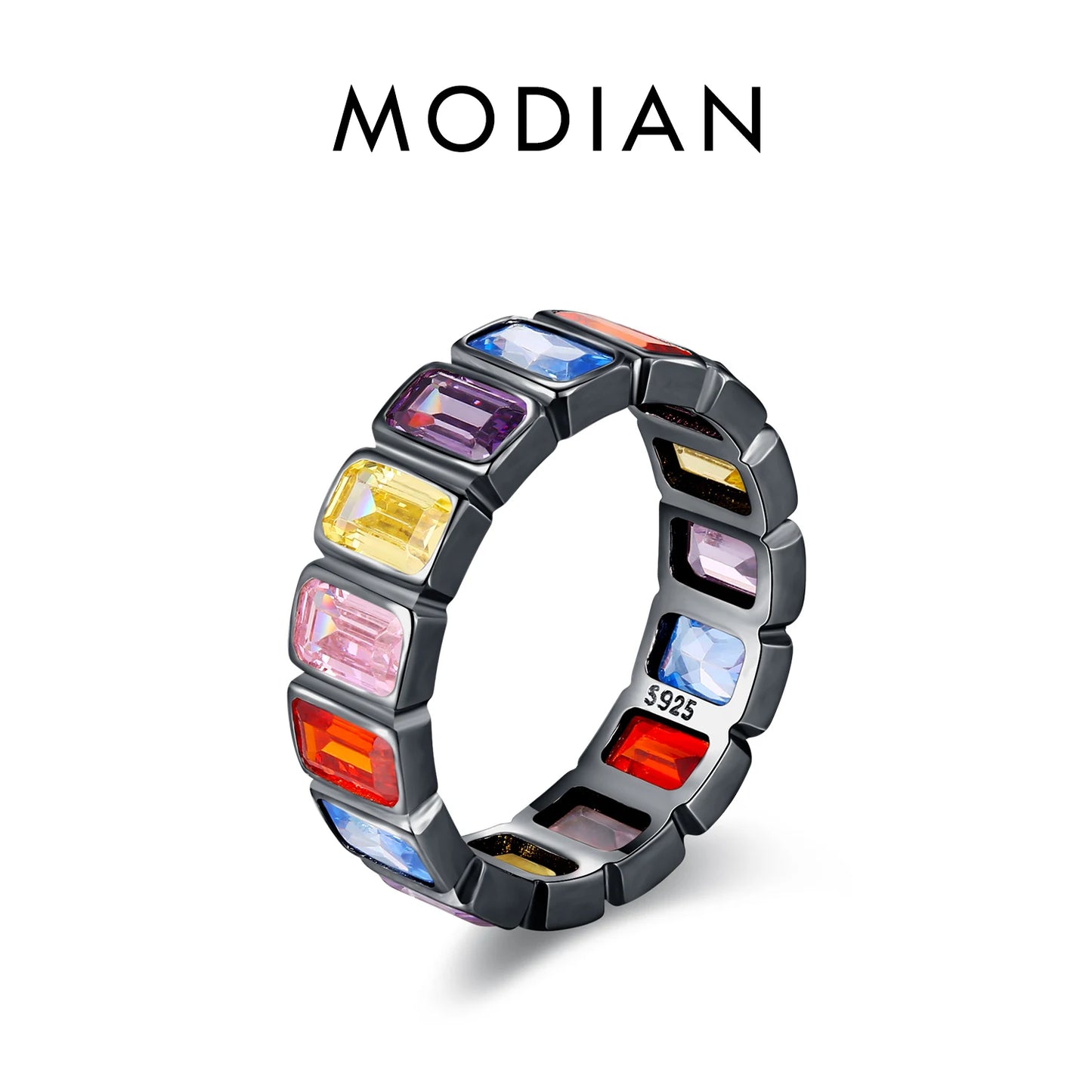 MODIAN 925 Sterling Silver Colorful Punk CZ Geometric Twist Line Trendy Stackable Eternity Band Rings For Women Fine Jewelry