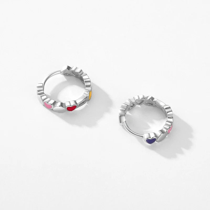 Modian Real 925 Sterling Silver Multicolour Enamel Hoop Earrings Love Hearts Ear Buckles For Women Original Design Fine Jewelry