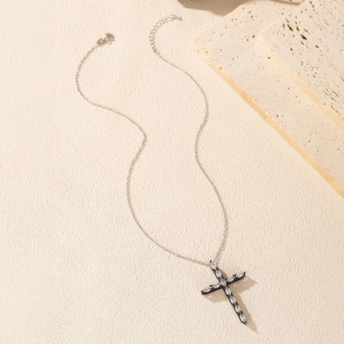 MODIAN 925 Sterling Silver Marquise Cut Zirconia Necklace Retro Black Cross Big Pendant Necklace For Women Fine Jewelry Gift