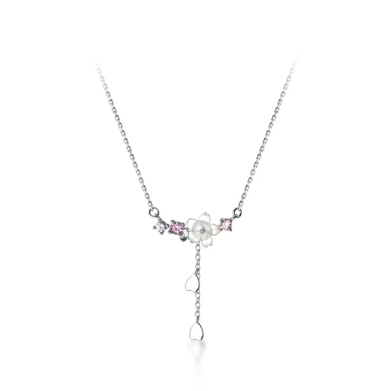 Modian Brands 925 Sterling Silver Twinkling Zircon White Shell Flower Tassel Hearts Fashion Luxury Pendant for Wome Fine Jewelry